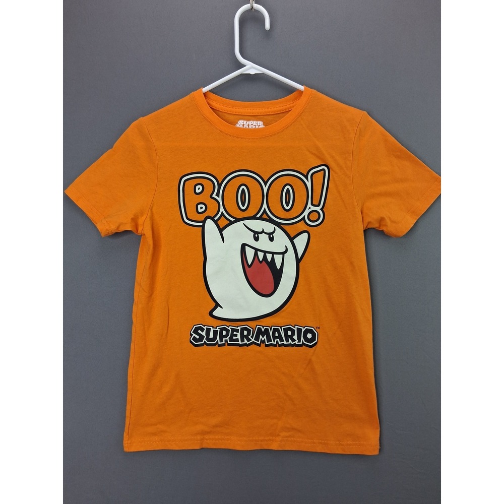 Super Mario T-Shirt Boo Ghost Graphic Tee L Orange Nintendo Short Sleeve Kids